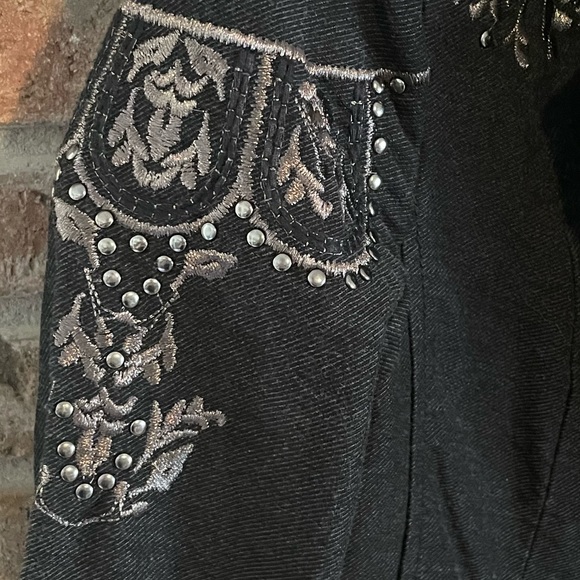 Free People Embroidered Studded Boho Coat Black Size 2 - Picture 5 of 7